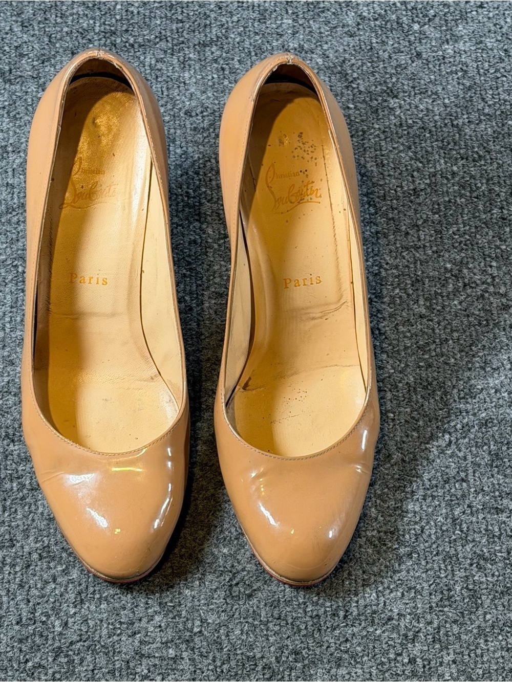 Christian Louboutin Women's Nude Patent Leather Red Bottom High Heel Pumps Sz 41 - Picture 3 of 13